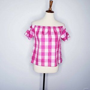 Tiff & Jenn  Pink Plaid Crop Top Short Sleeve